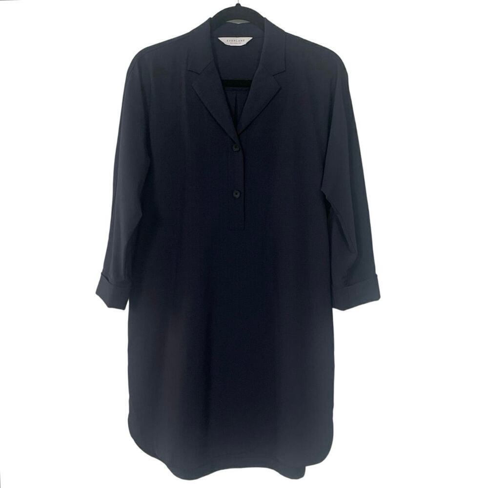 Everlane Navy Blue Relaxed Shirt Dress – Long Sleeve Collared Button Front Dress